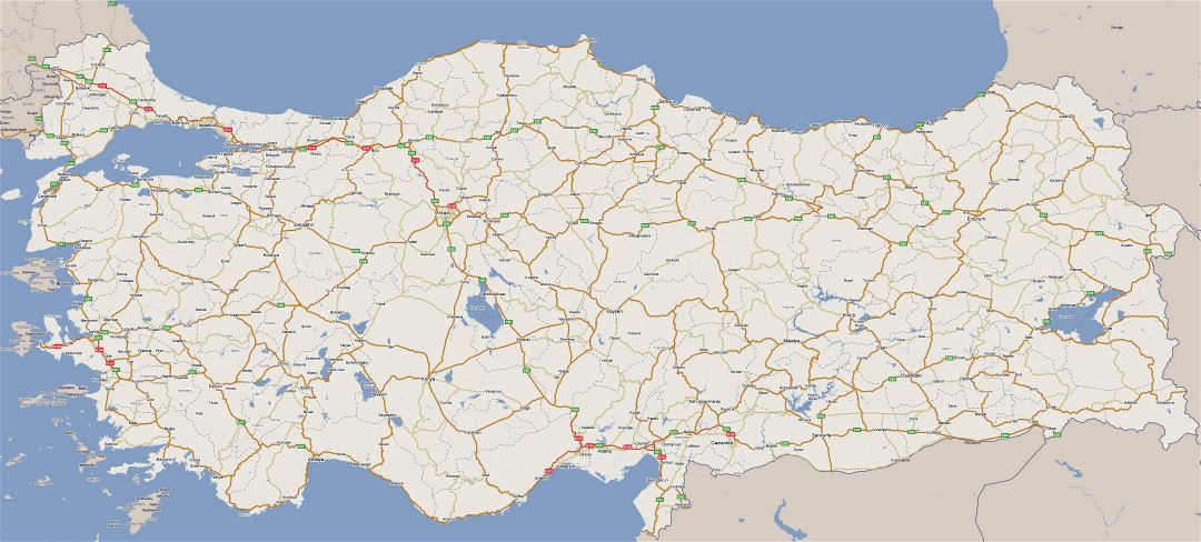 Большая карта дорог Турции со всеми городами