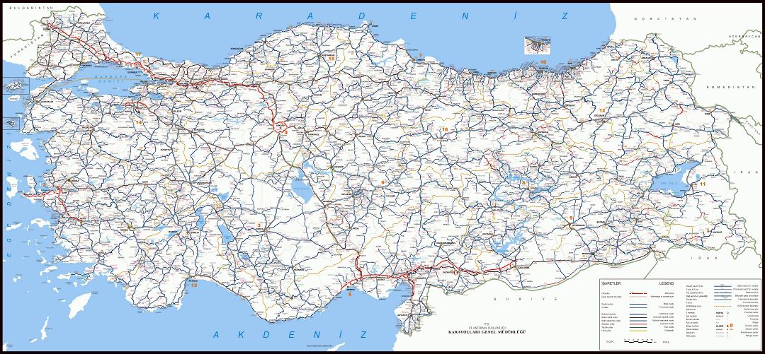Крупномасштабная карта дорог Турции со всеми городами