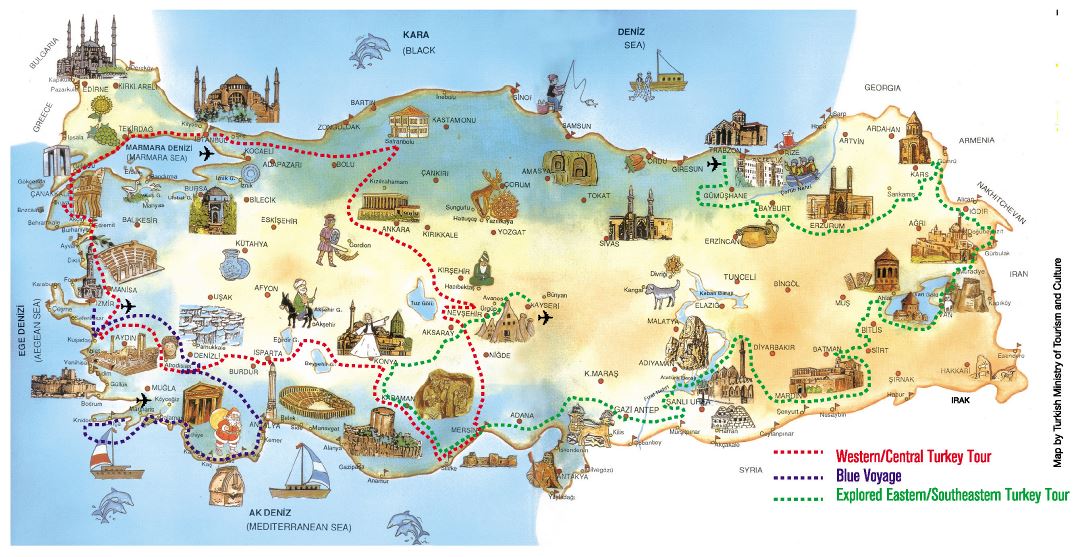 Большая туристическая карта Турции