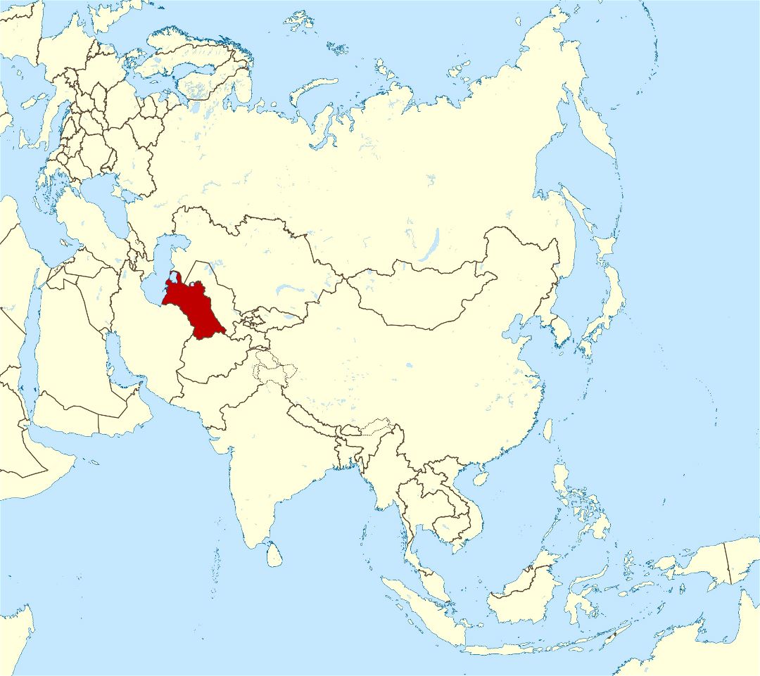 Большая карта расположения Туркменистана в Азии
