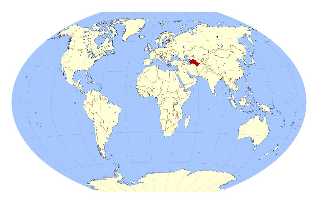 Большая карта расположения Туркменистана в мире