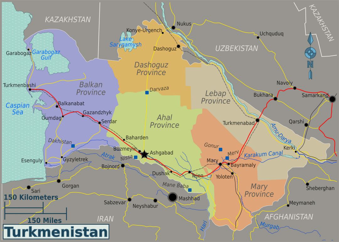 Большая карта регионов Туркменистана