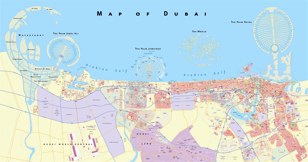 Крупномасштабная детальная карта дорог города Дубай