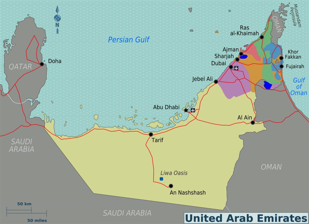 Большая карта регионов ОАЭ