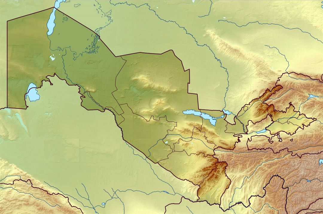 Детальная карта рельефа Узбекистана
