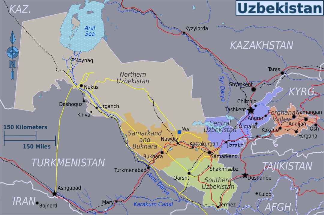 Большая карта регионов Узбекистана