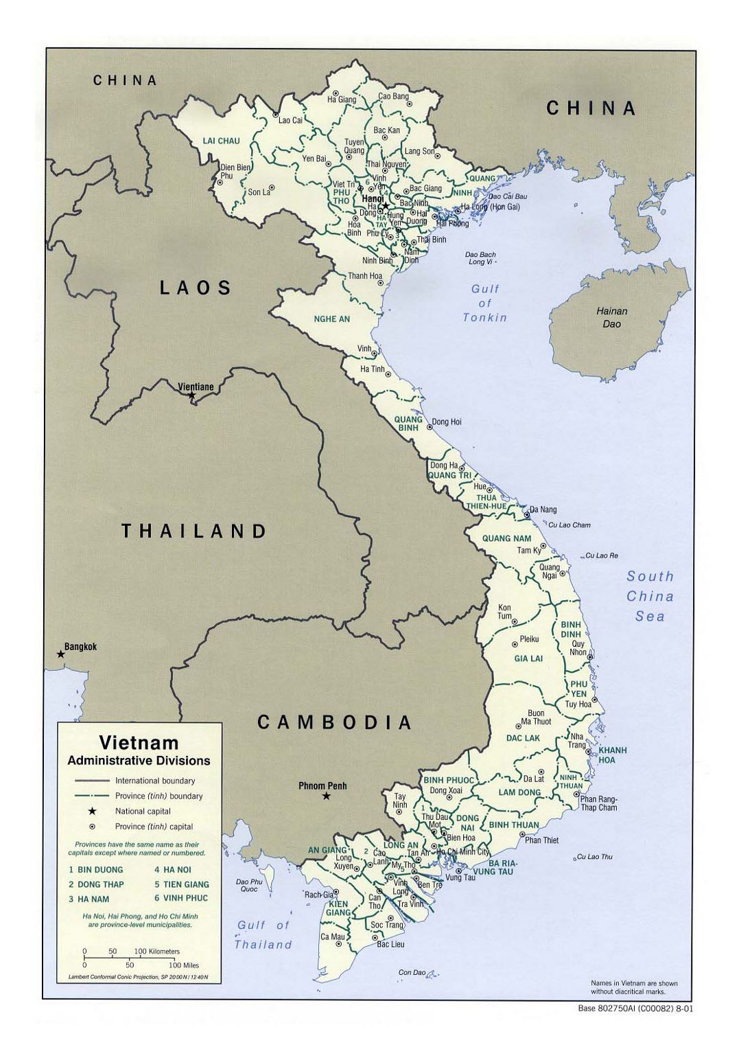 Детальная карта административных делений Вьетнама - 2001