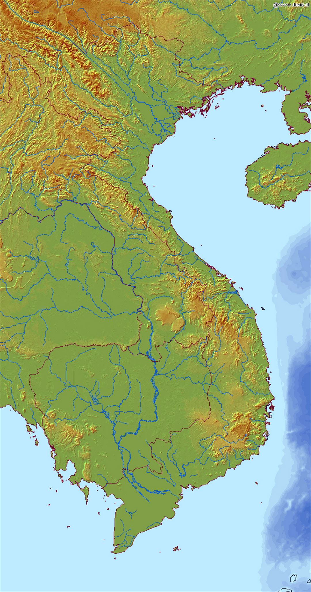 Детальная карта рельефа Вьетнама