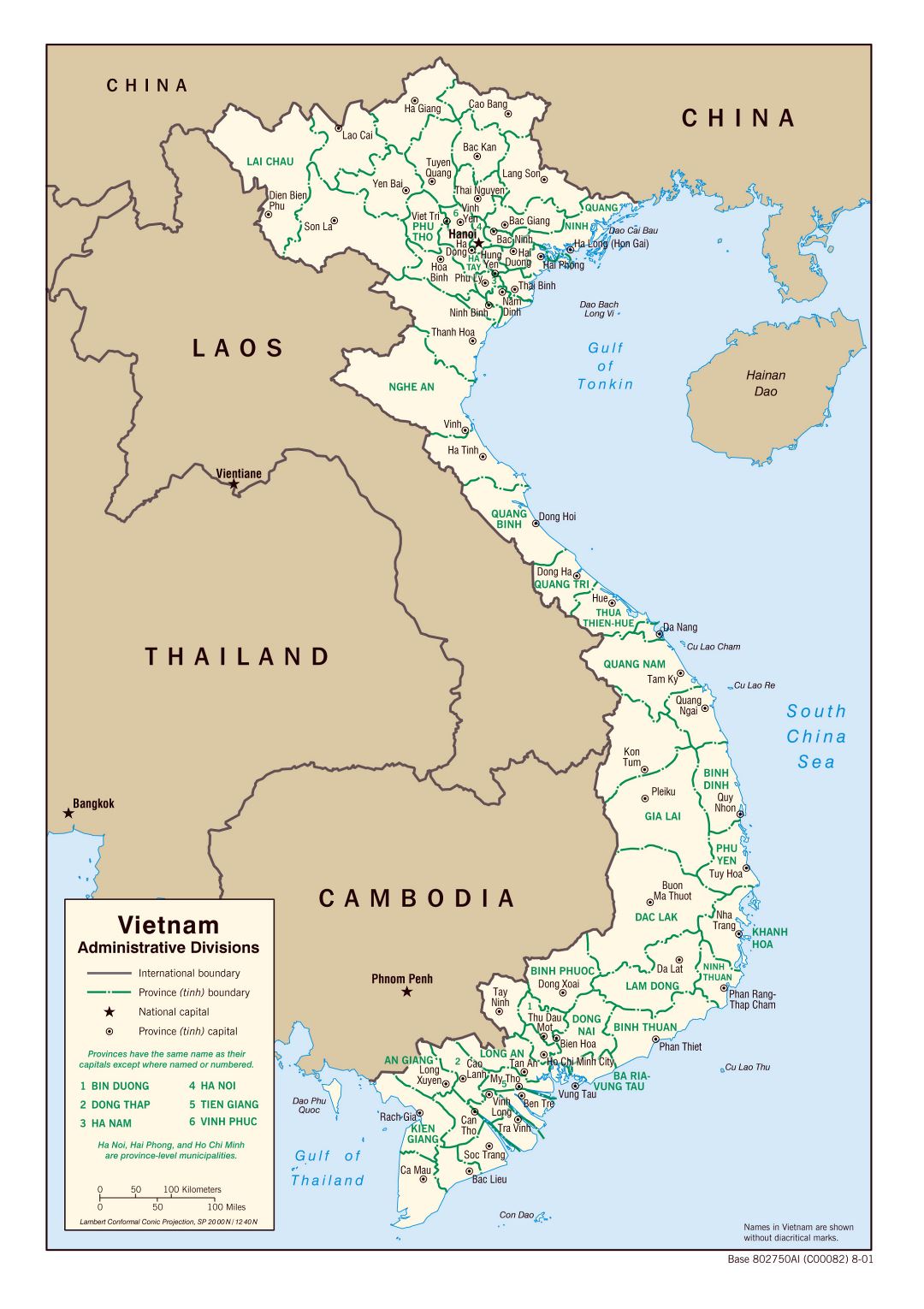 Большая карта административных делений Вьетнама - 2001