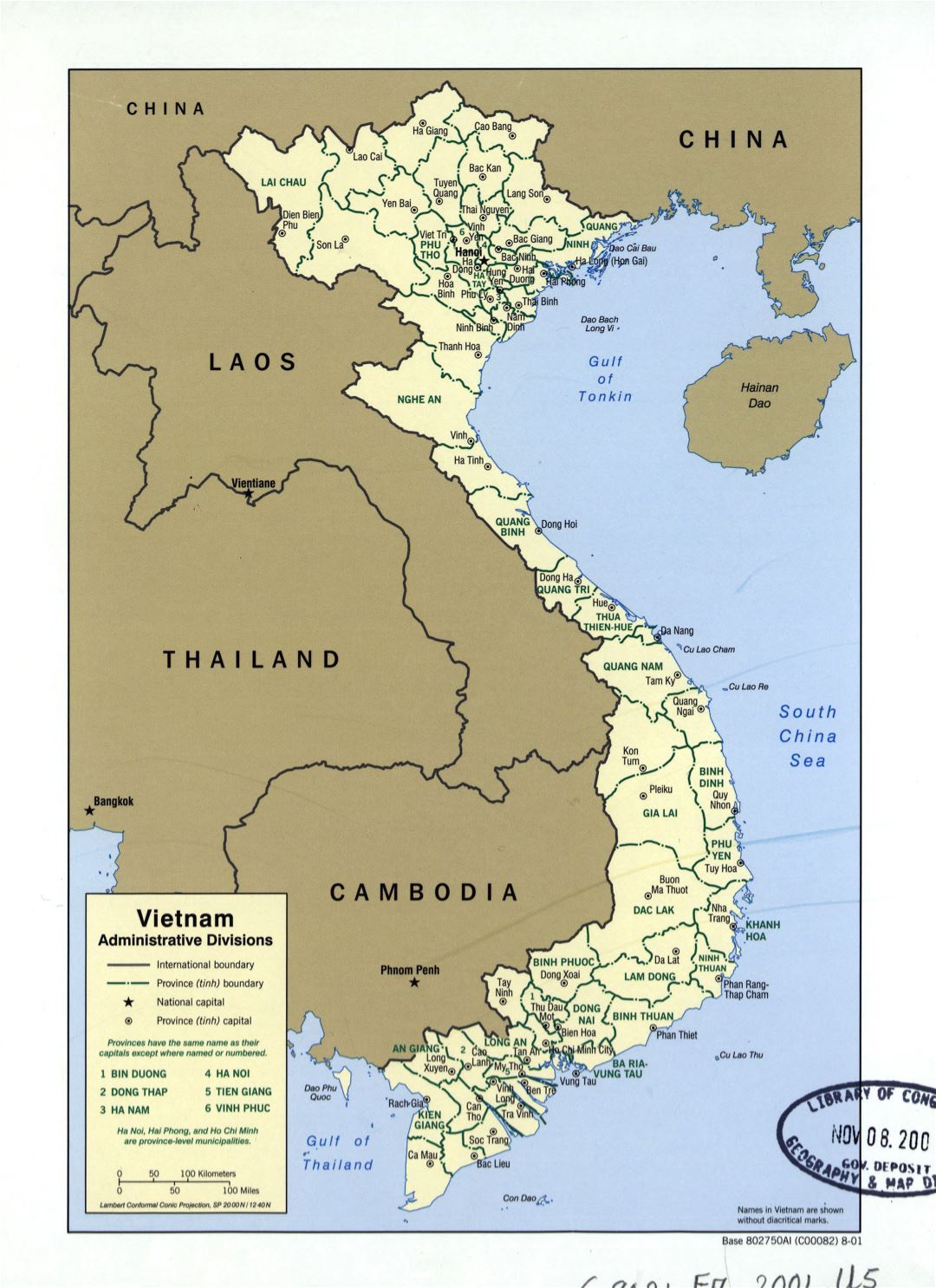 Большая детальная карта административных делений Вьетнама - 2001