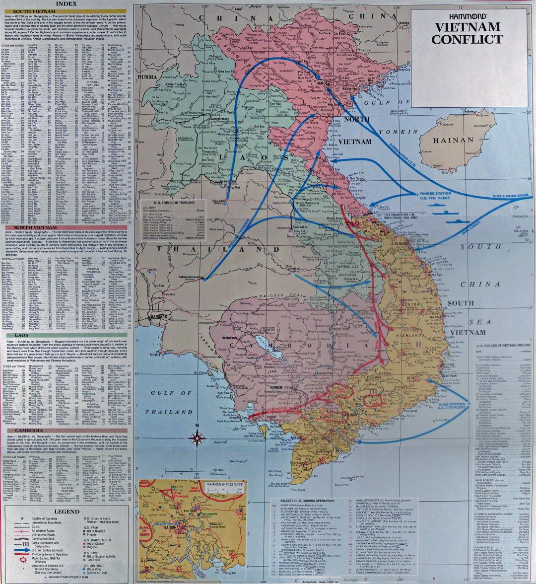 Большая детальная карта Вьетнамского конфликта