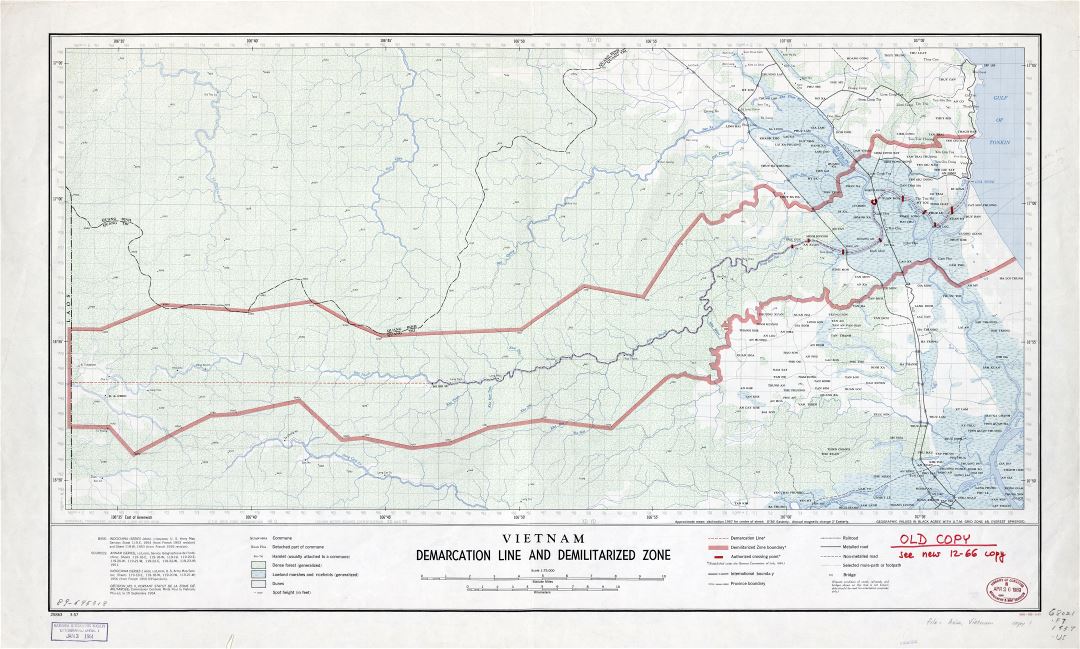 Большая детальная карта демаркационной линии и демилитаризованной зоны Вьетнама - 1957
