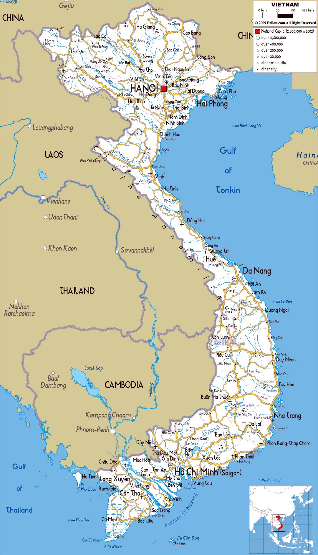 Большая карта дорог Вьетнама со всеми городами и аэропортами