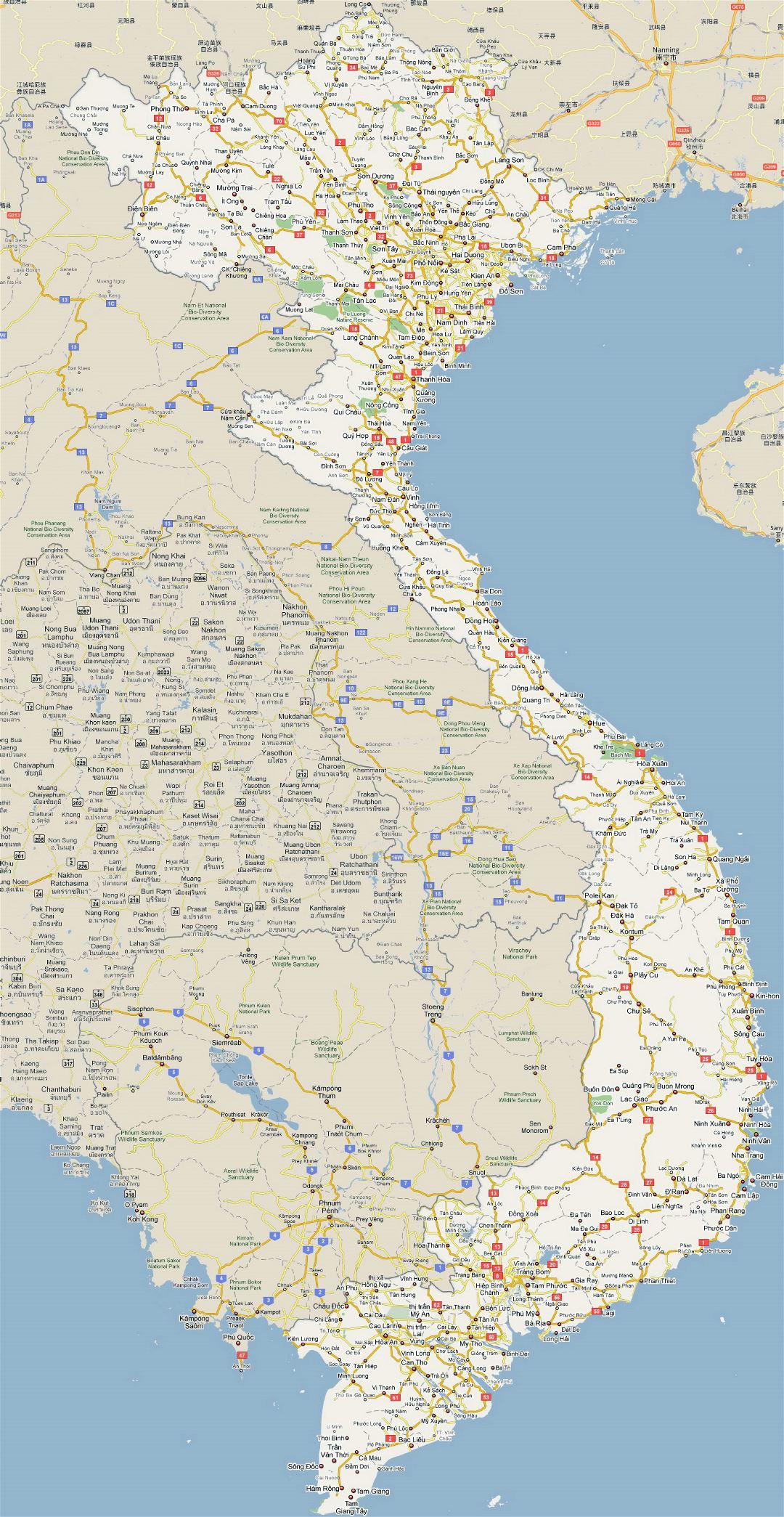 Большая карта дорог Вьетнама со всеми городами