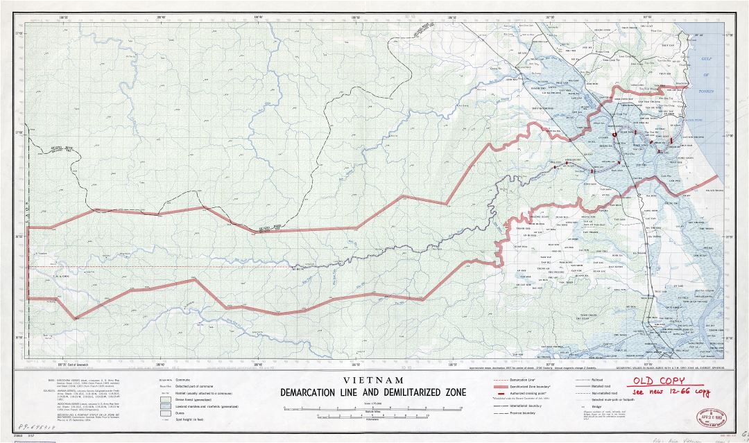 Крупномасштабная детальная карта демаркационной линии и демилитаризованной зоны Вьетнама - 1957