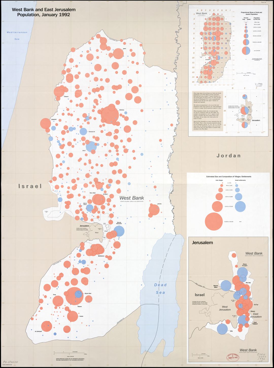 Крупномасштабная детальная карта Западного берега реки Иордан и населения  Восточного Иерусалима - 1992