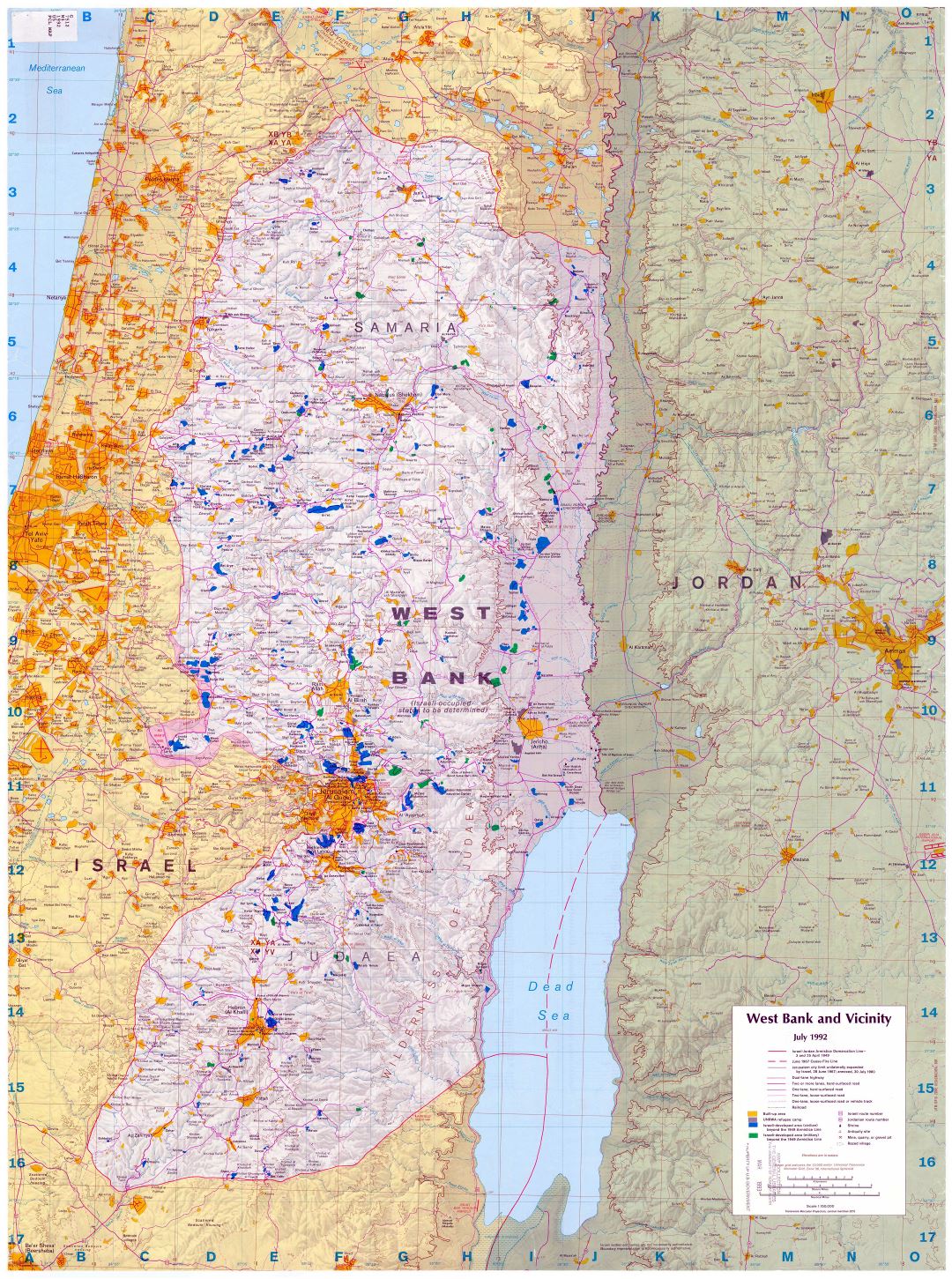 Крупномасштабная карта Западного берегареки Иордан и окрестностей - 1992