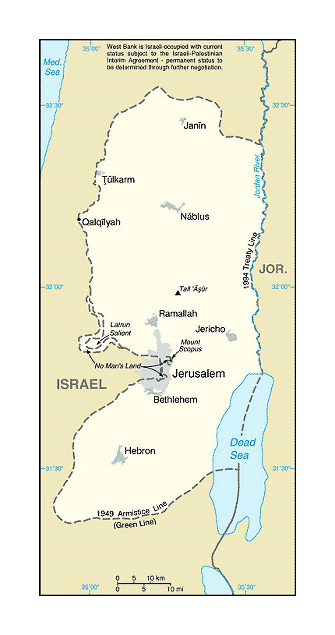 Карта Западного берега реки Иордан