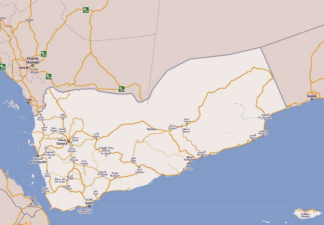 Детальная карта дорог Йемена с городами