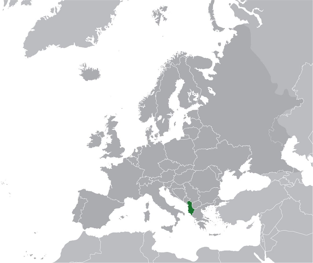 Большая карта местонахождения Албании на карте Европы
