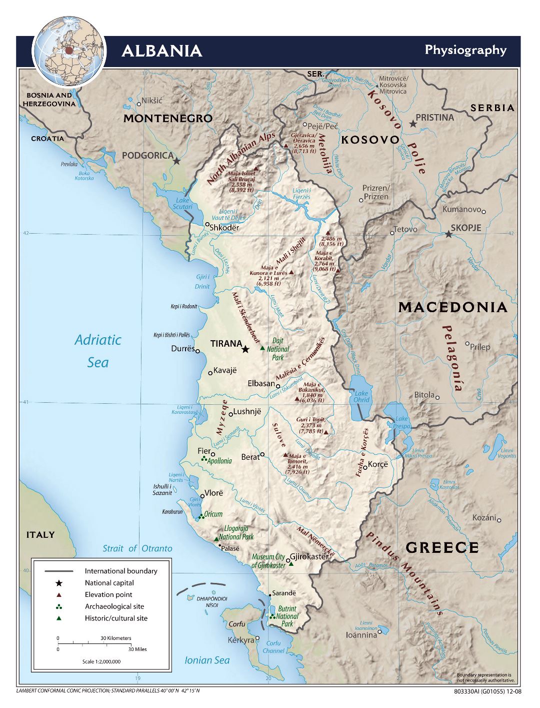 Крупномасштабная физиографическая карта Албании - 2008