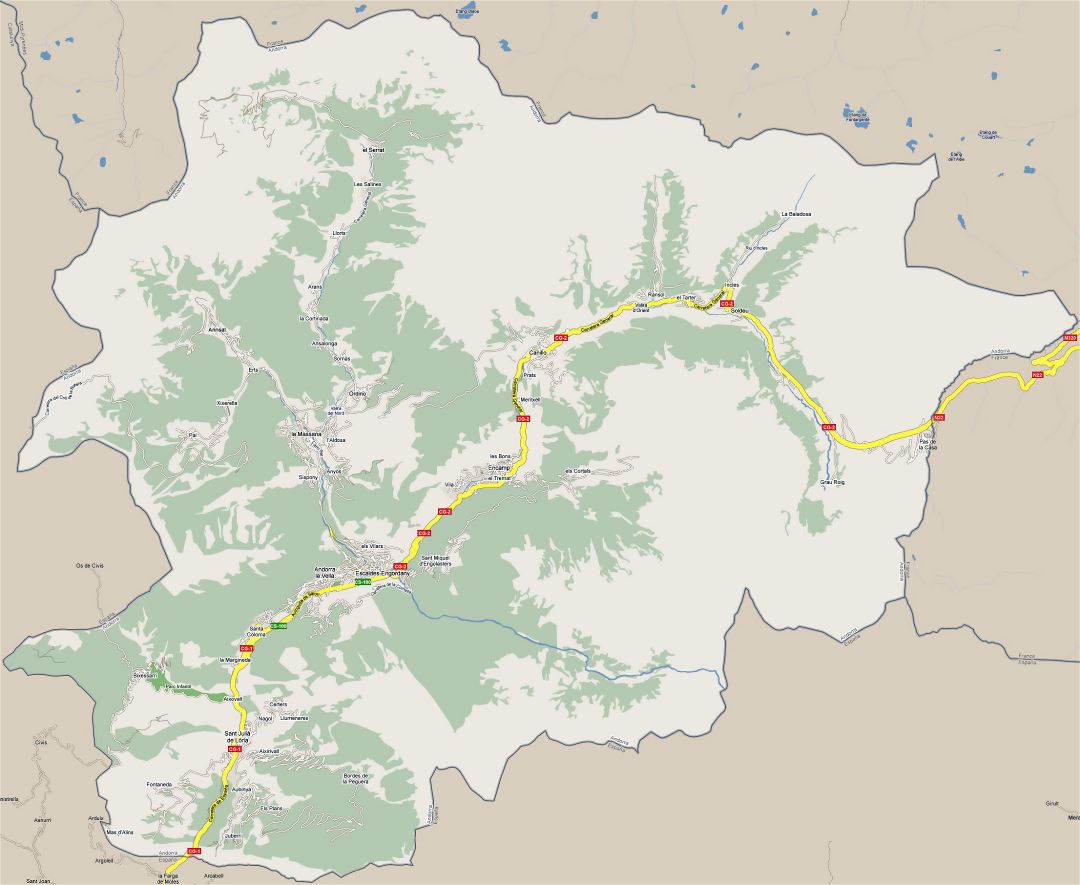 Большая детальная карта автомобильных дорог Андорры