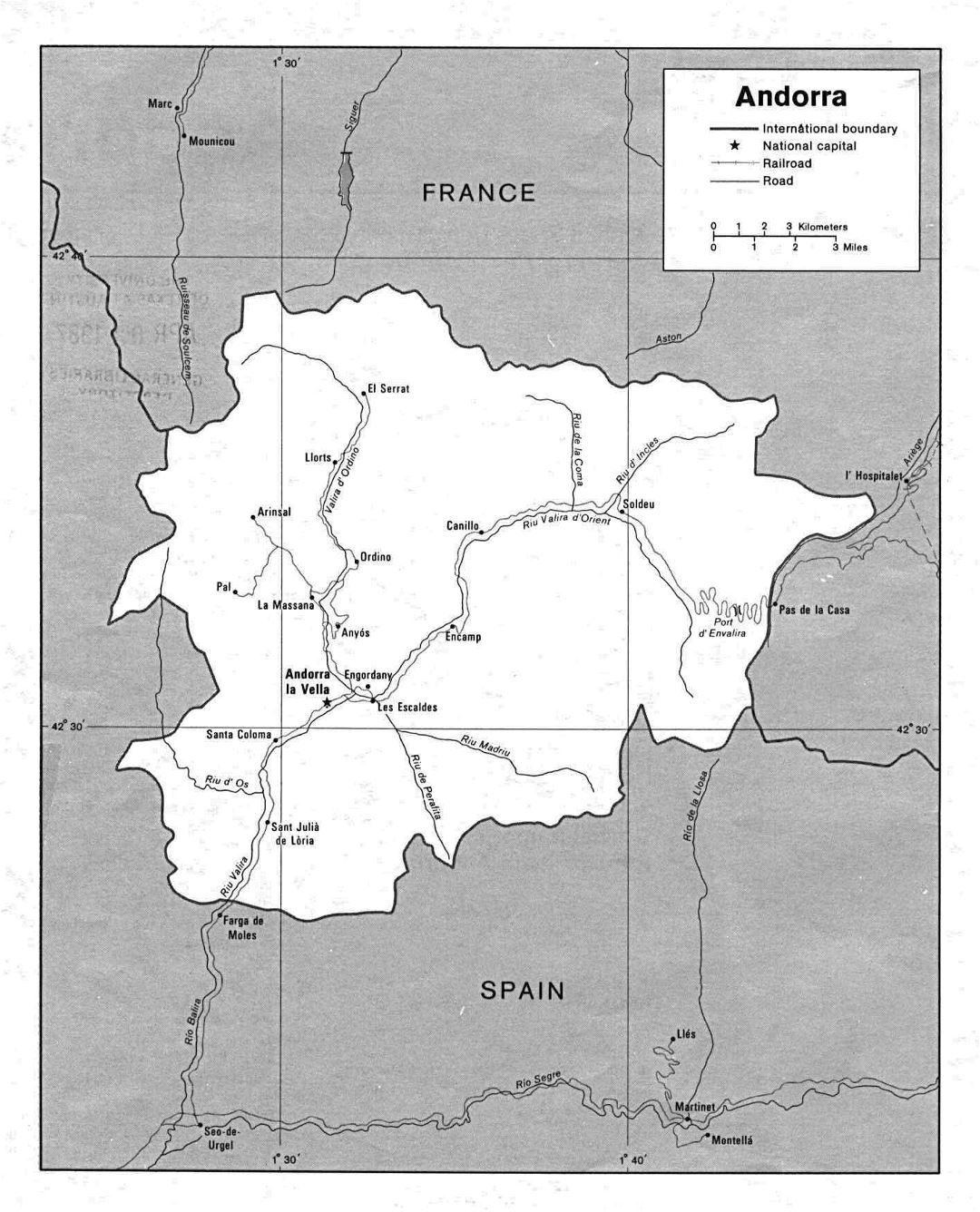Большая политическая карта Андорры с дорогами и городами