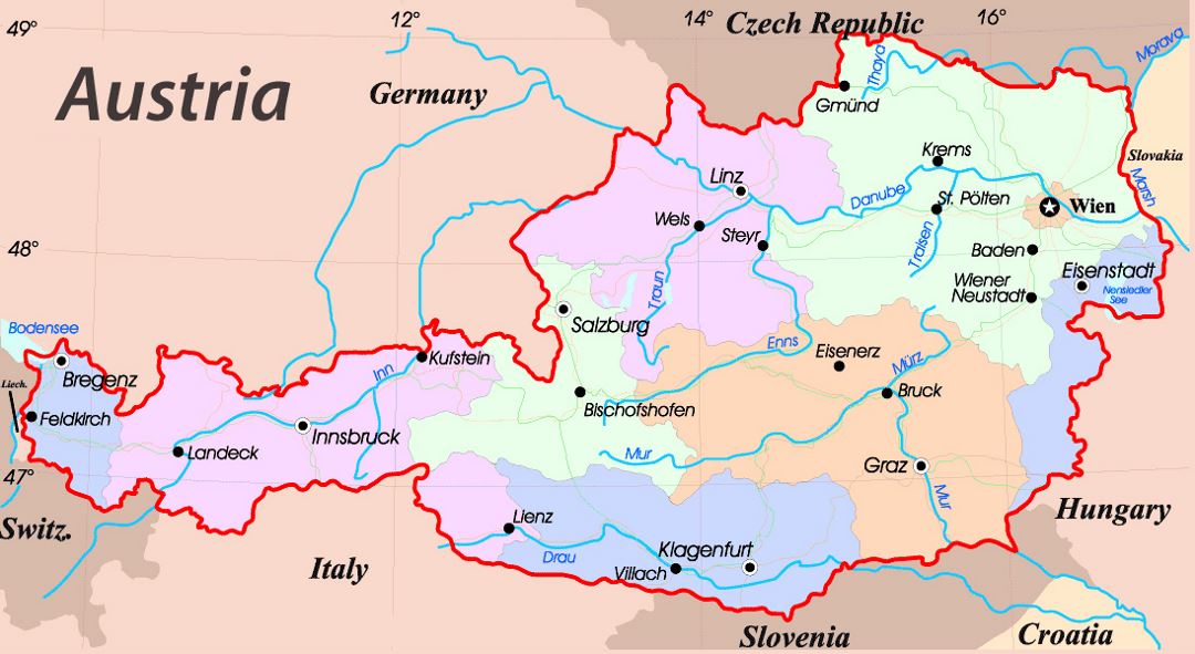 Административная карта Австрии