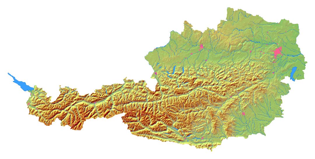 Большая карта рельефа Австрии