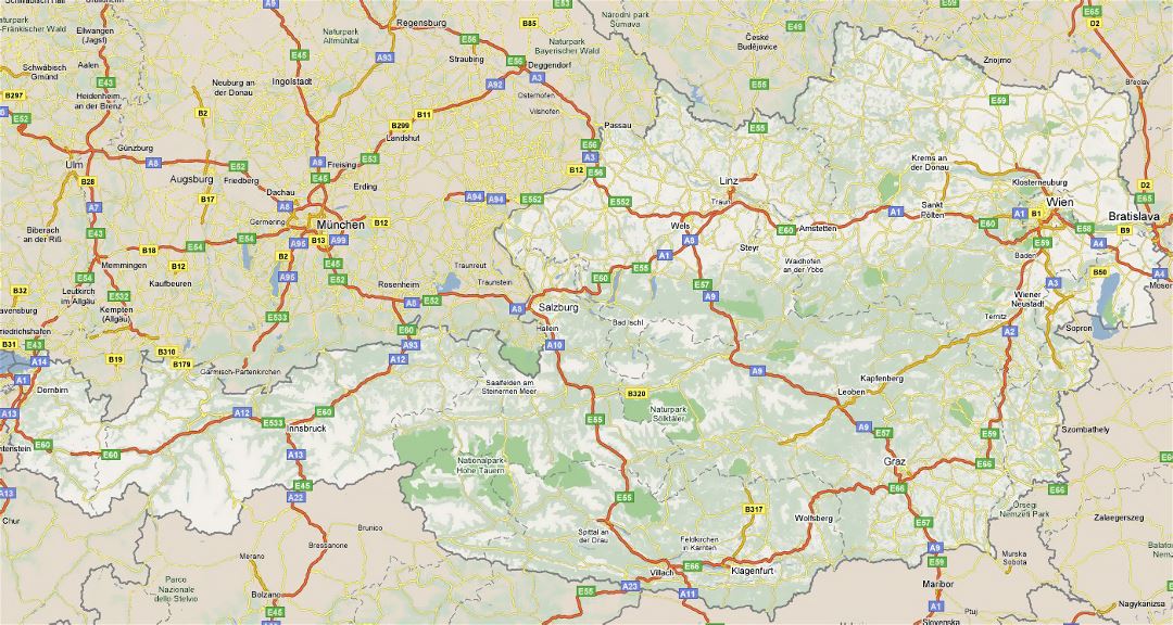 Большая карта автомобильных дорог Австрии со всеми городами