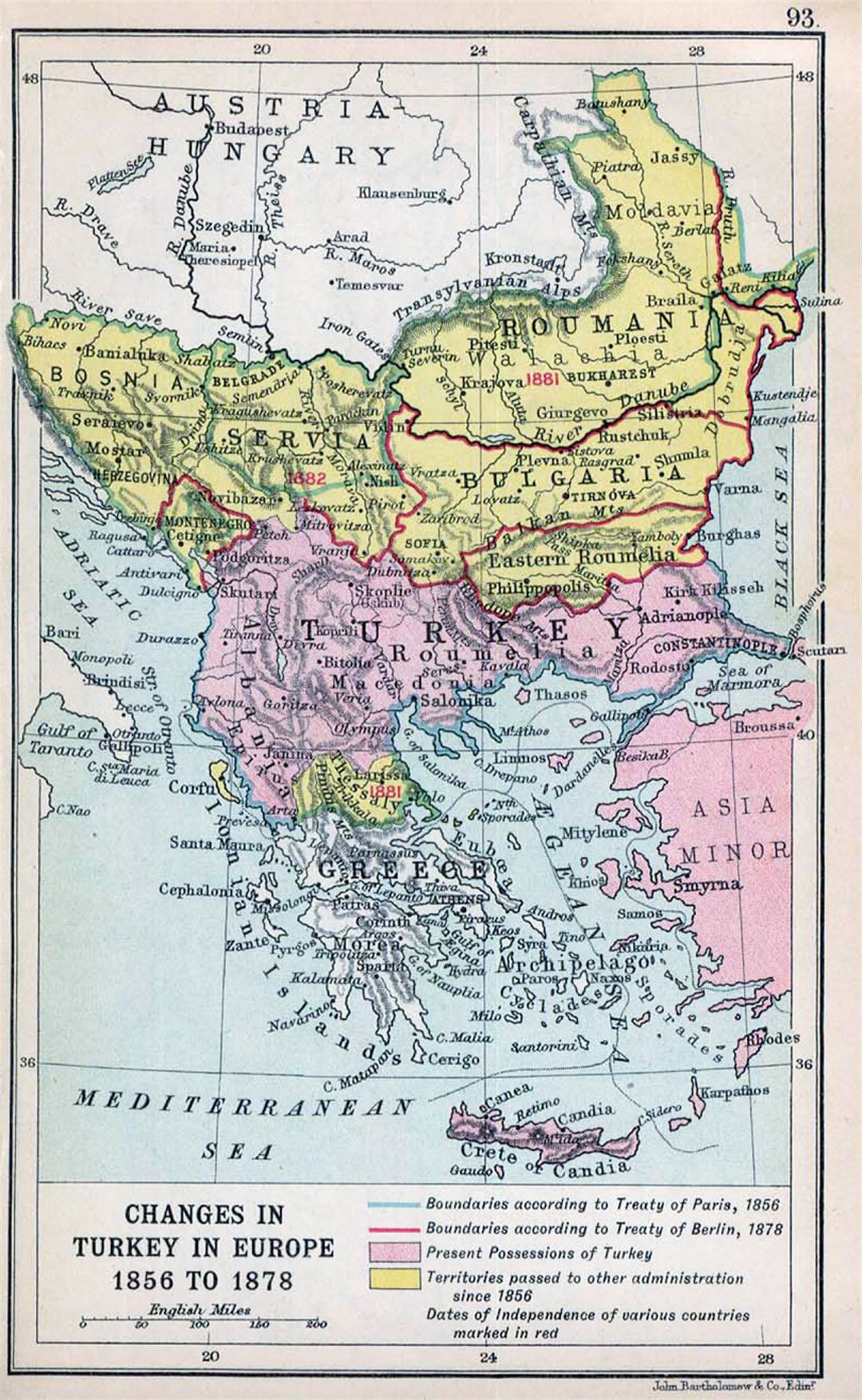 Подробная старая карта Балкан с рельефом - 1912