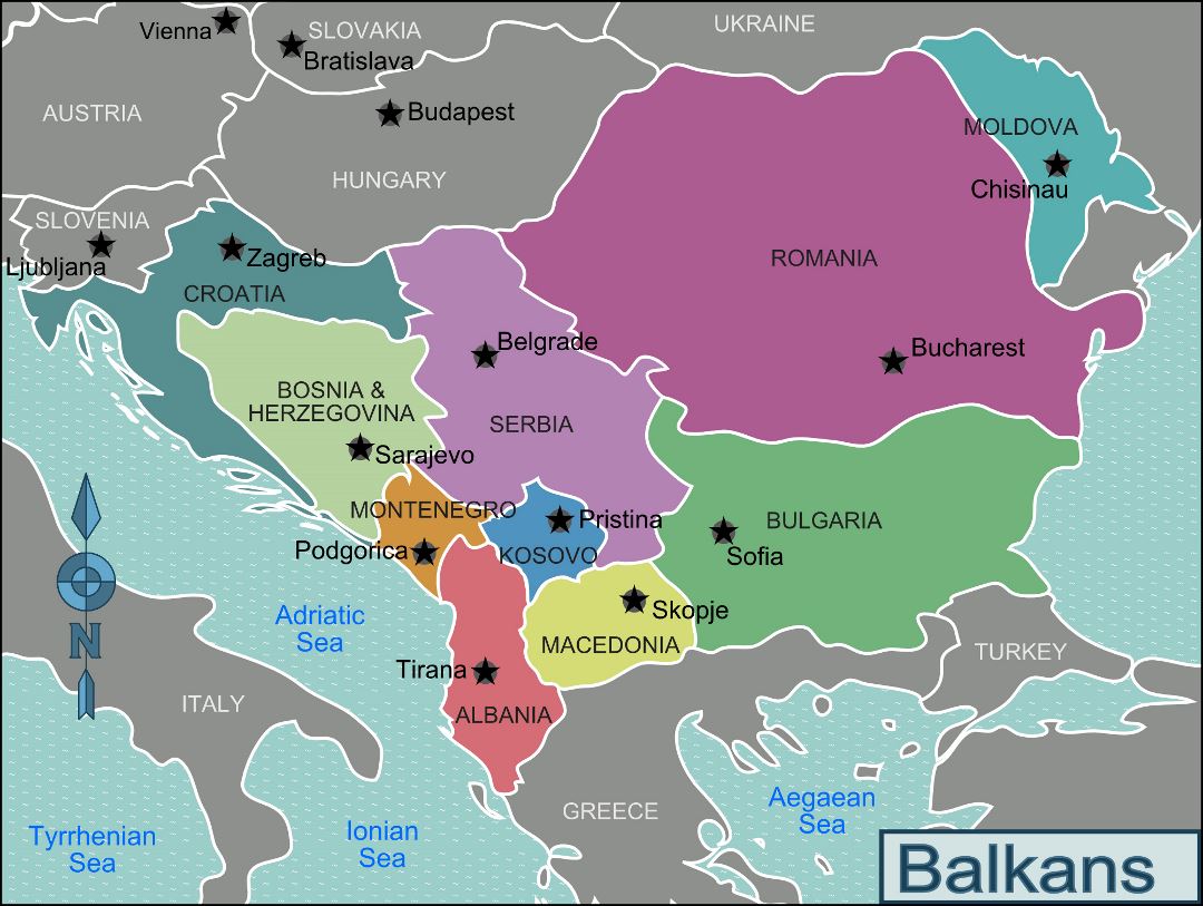 Большая карта регионов Балканского полуострова