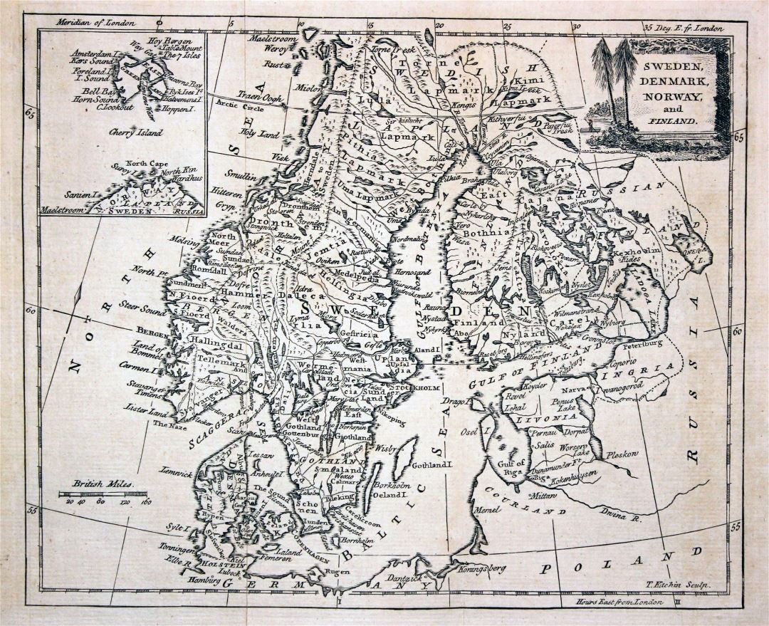 Большая подробная старая карта Скандинавии - 1780