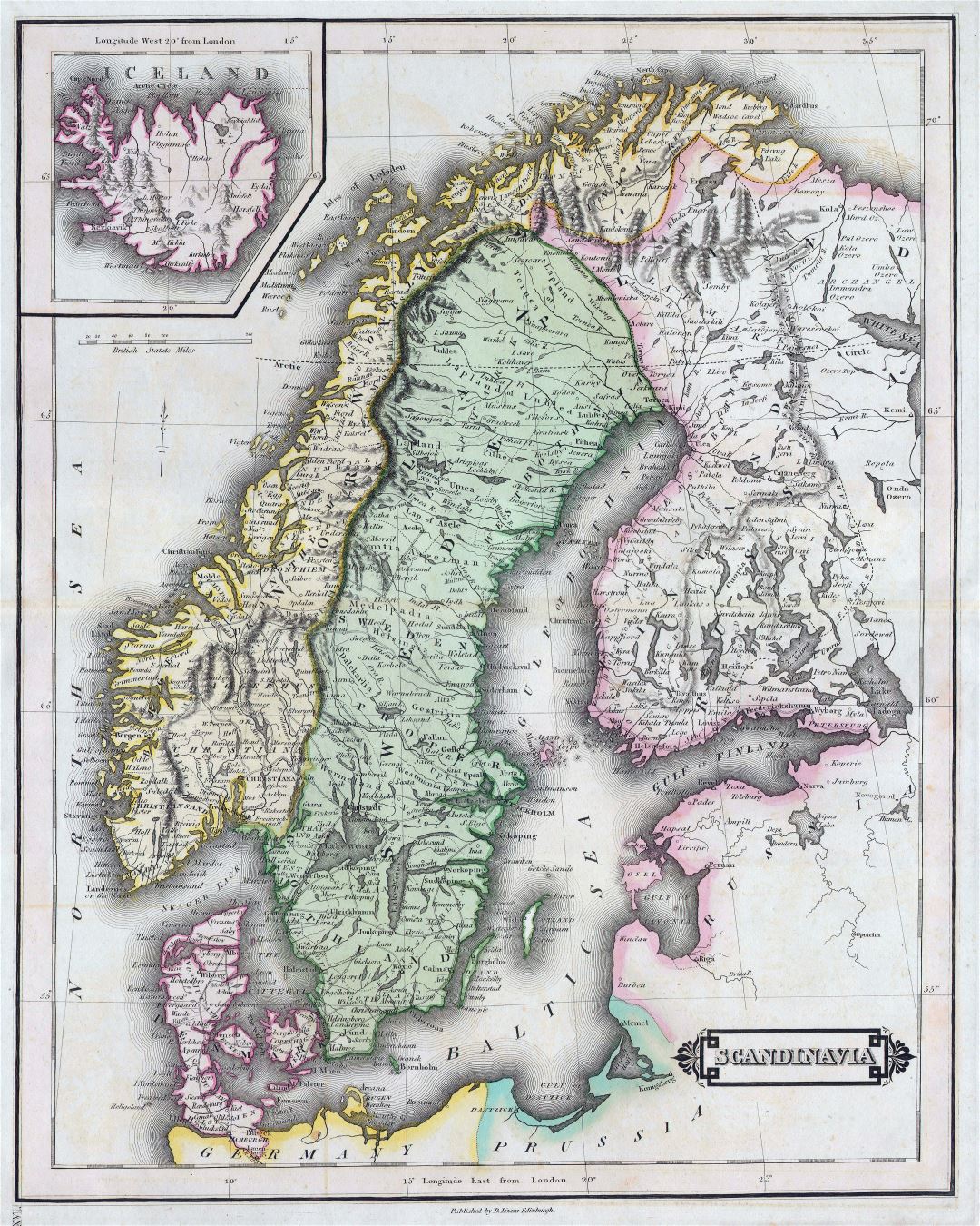 Большая подробная старая карта Скандинавии - 1840