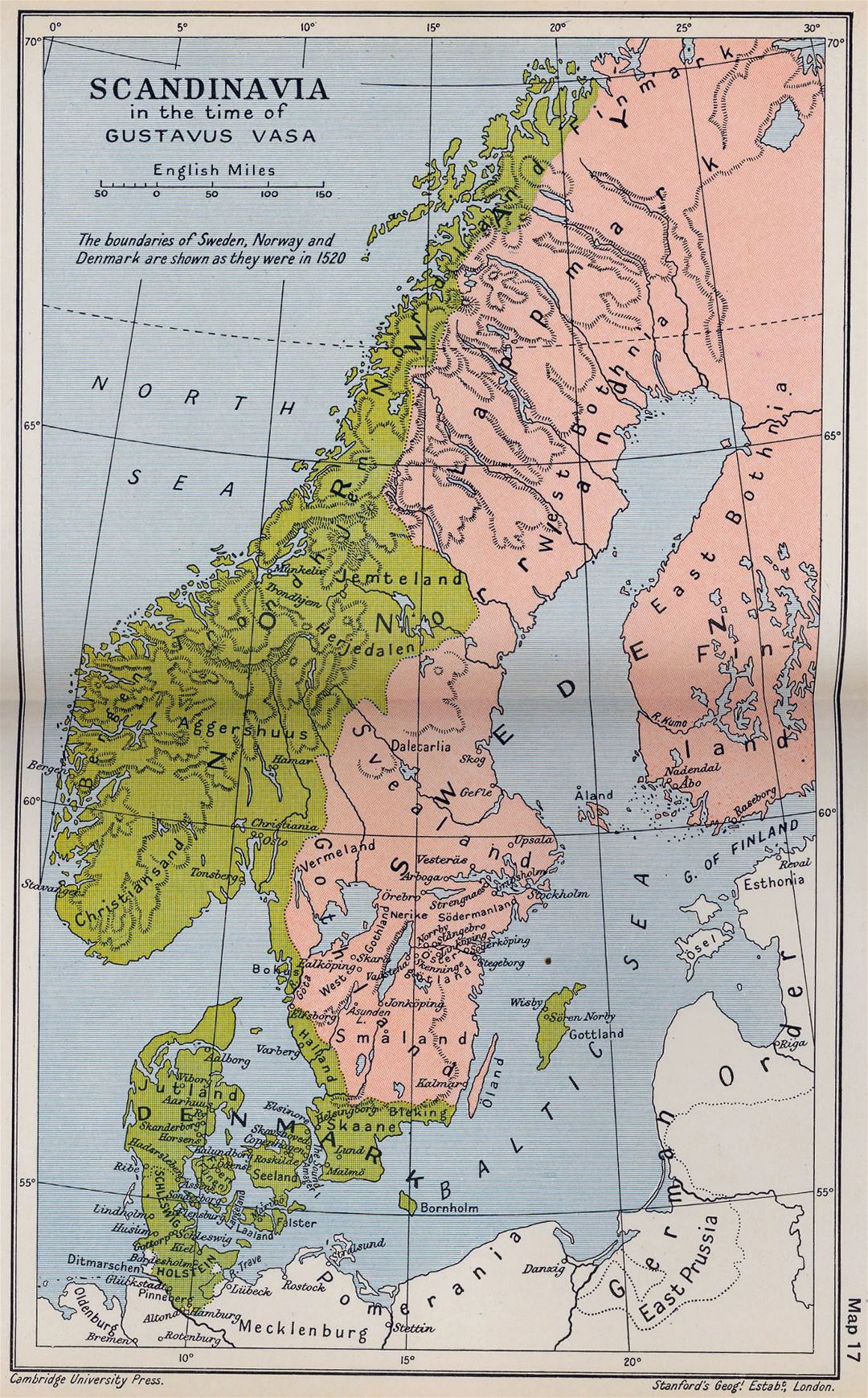 Большая старая карта Скандинавии - 1523