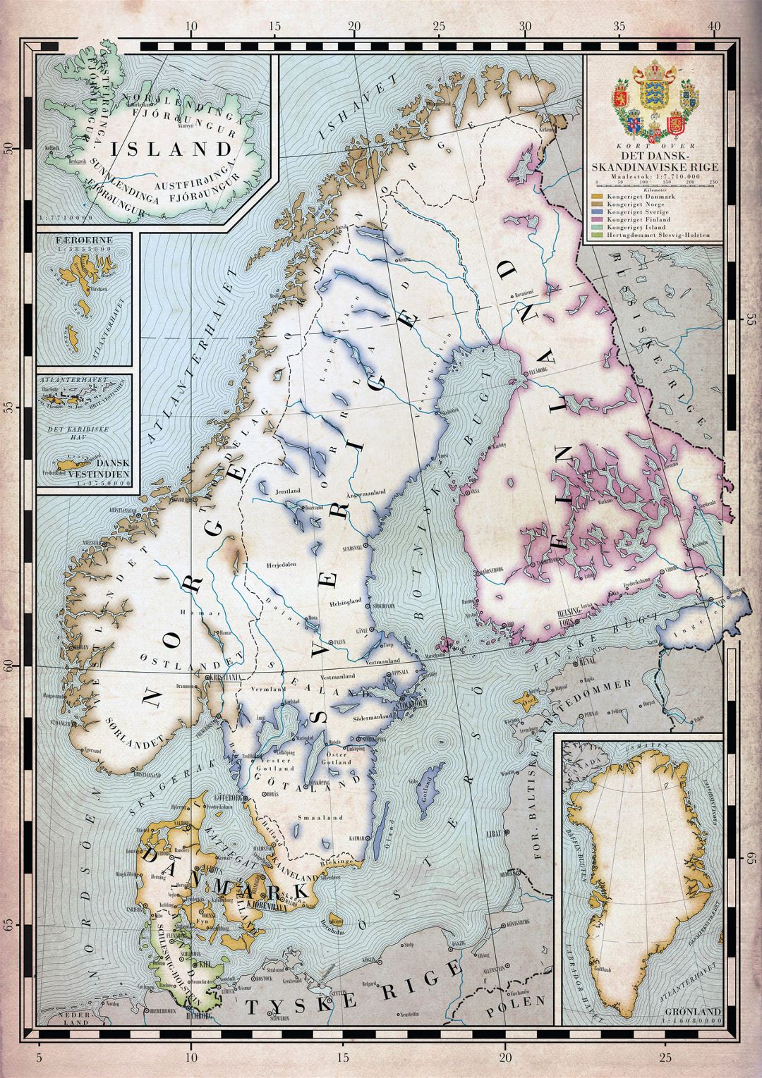 Большая старая карта Скандинавии