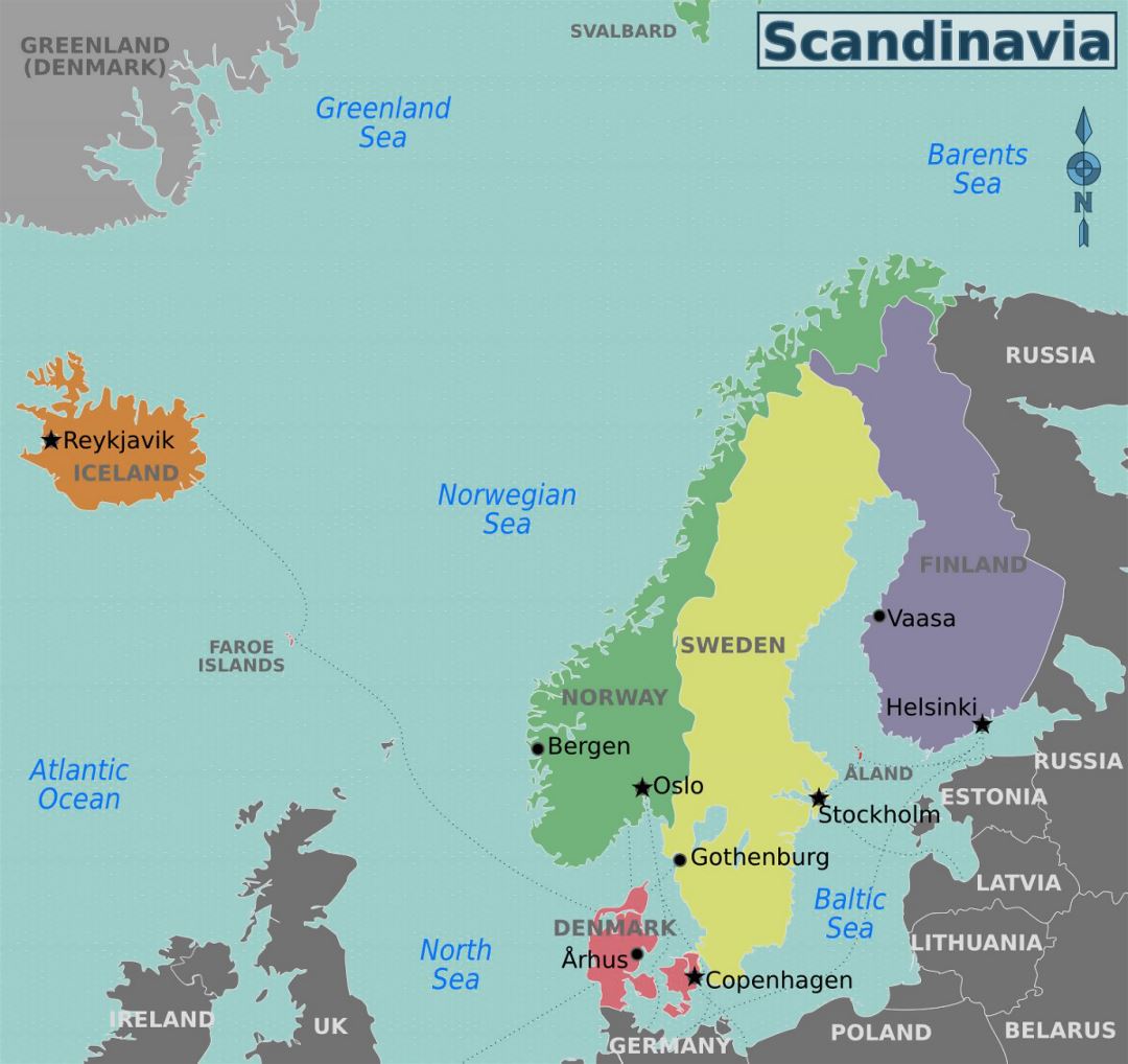 Большая карта регионов Скандинавии