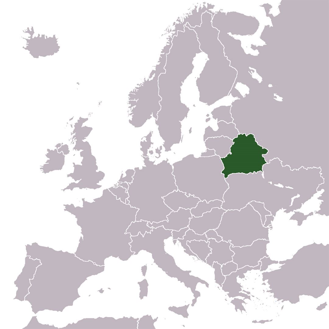 Большая карта местоположения Белоруссии на карте Европы