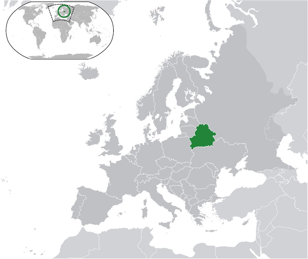 Карта местоположения Беларуси на карте мира