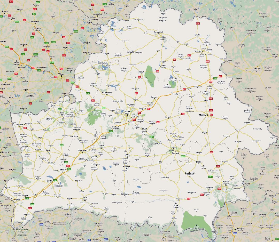 Большая карта автомобильных дорог Беларуси со всеми городами