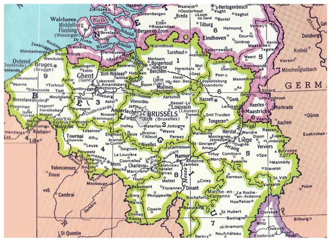 Детальная административная карта Бельгии