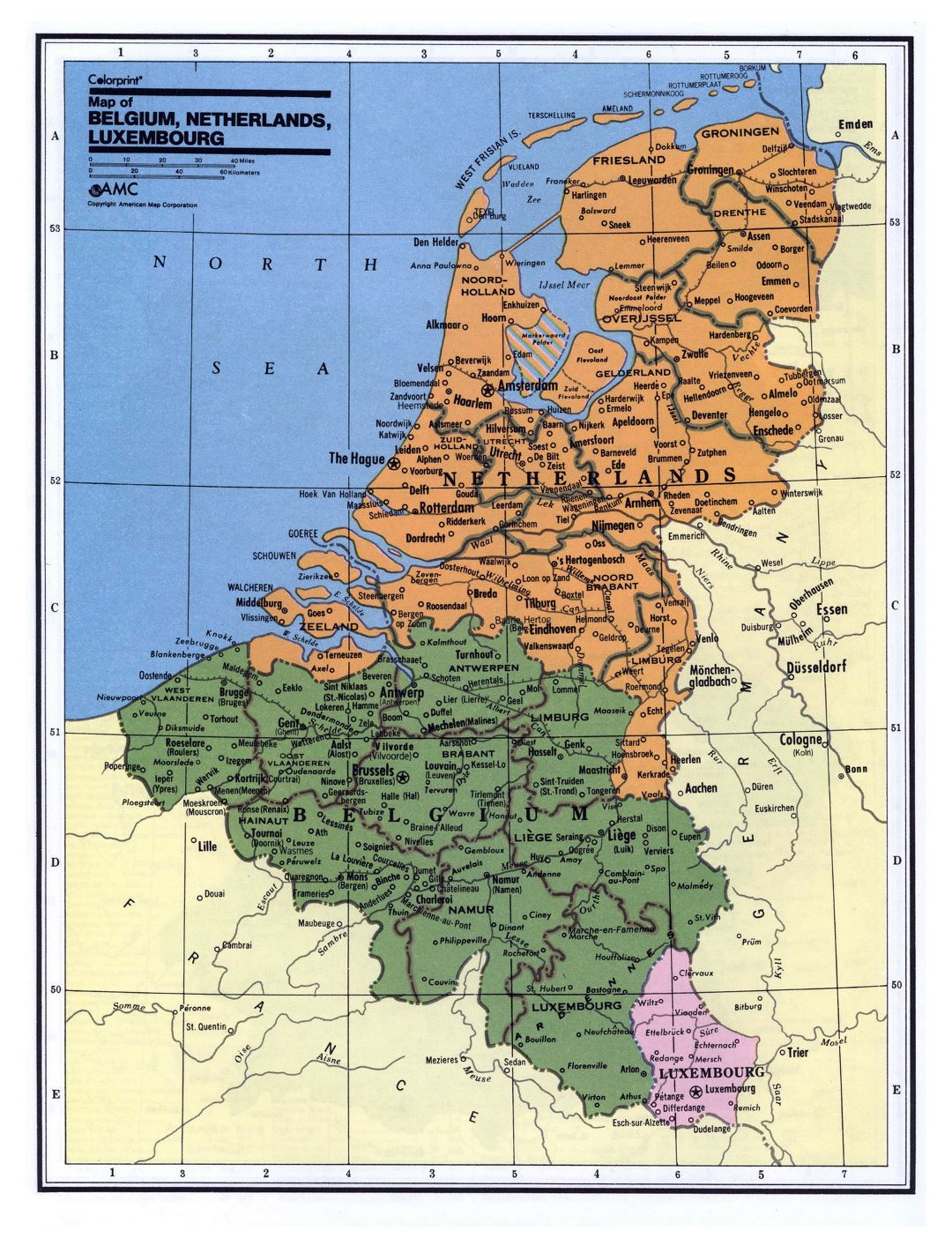 Большая политическая и административная карта Бельгии, Нидерландов и Люксембурга