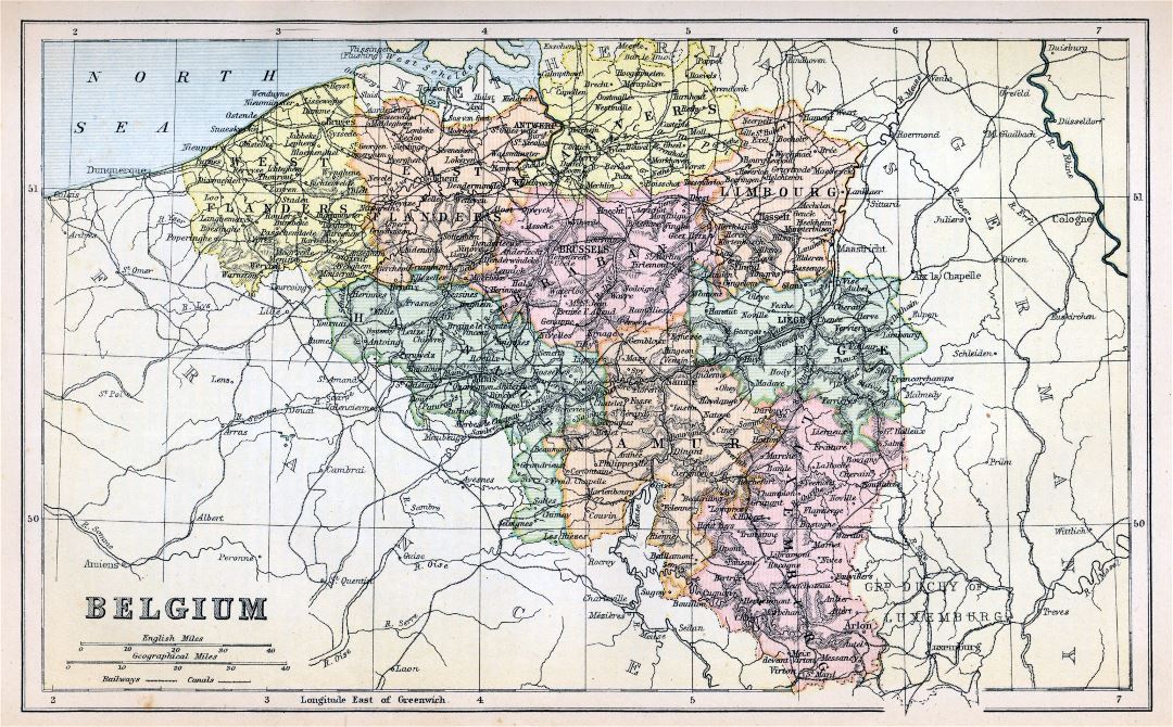 Большая подробная старая политическая и административная карта Бельгии