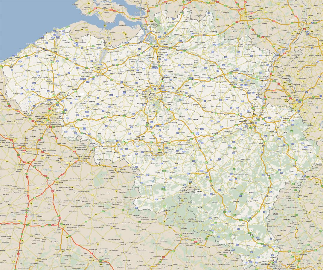 Большая подробная карта автодорог Бельгии со всеми городами