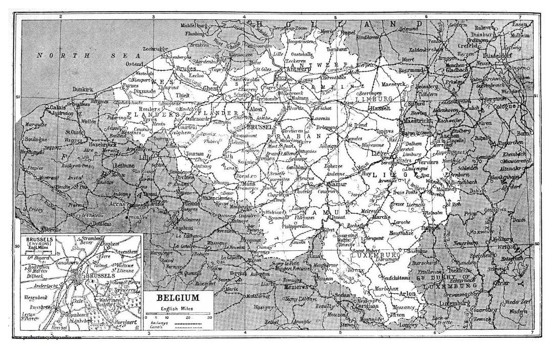 Большая старая карта Бельгии - 1922