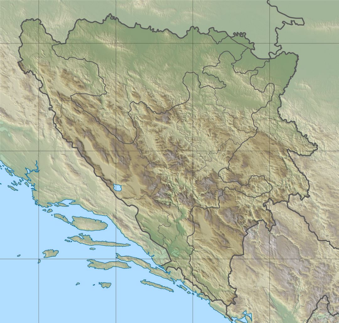 Подробная карта рельефа Боснии и Герцеговины