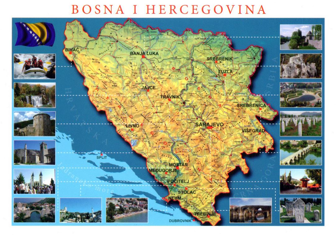 Детальная туристическая карта Босниии и Герцеговины