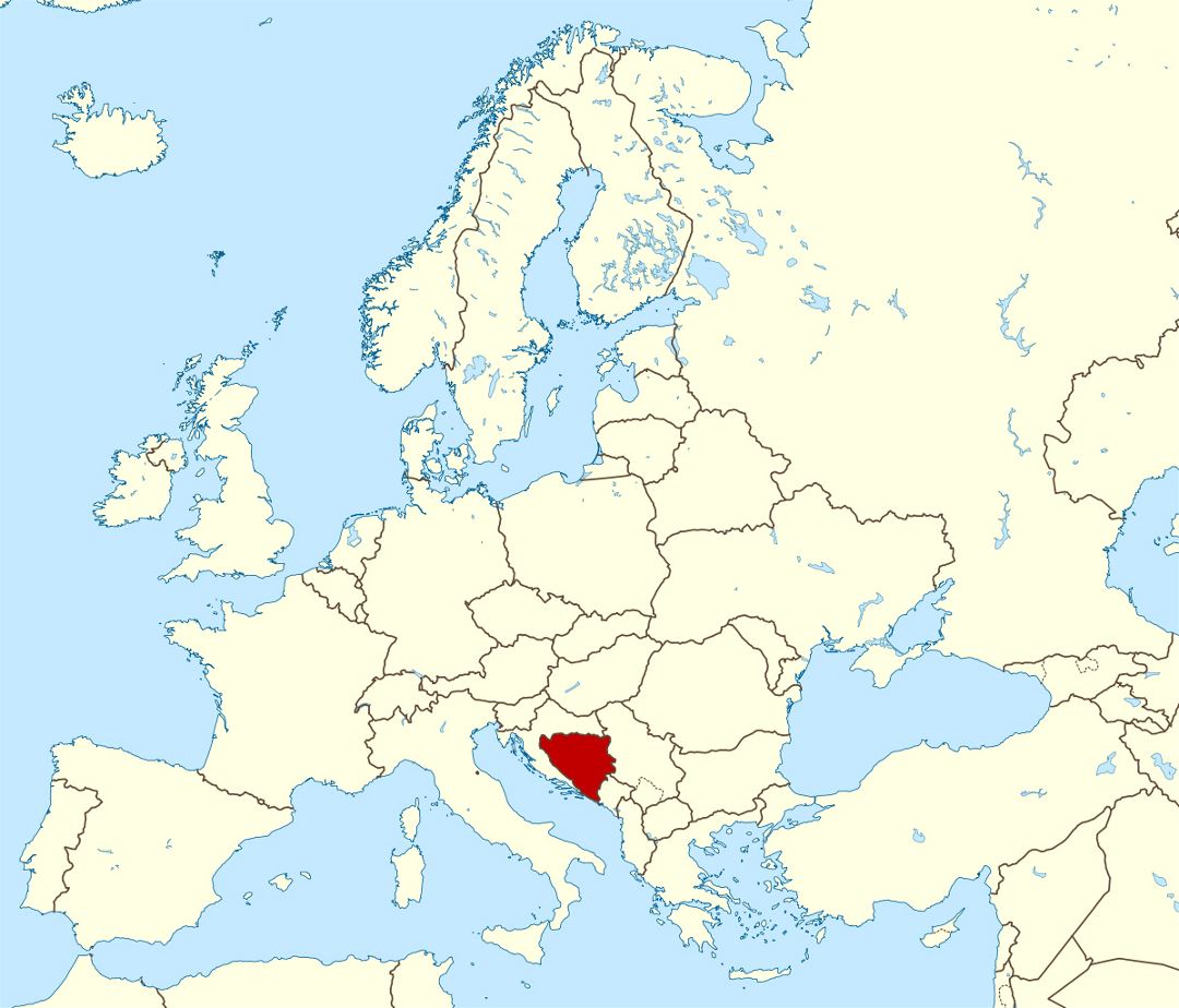 Большая карта местонахождения Боснии и Герцеговины