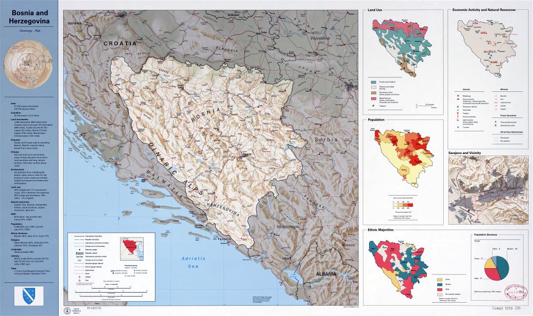 Крупномасштабная карта-профиль страны Боснии и Герцеговины - 1993