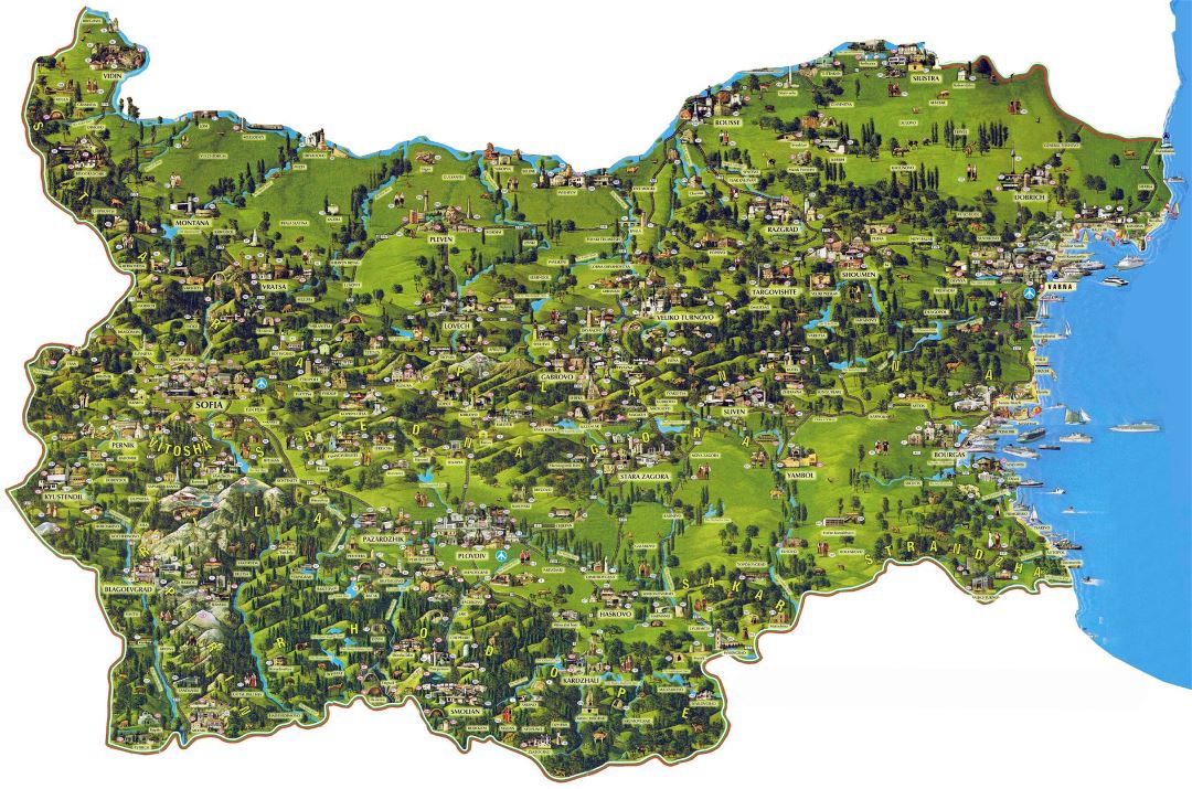 Большая детальная туристическая карта Болгарии